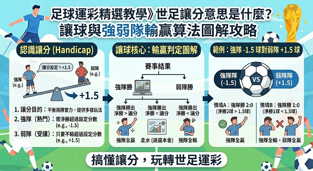 足球運彩精選教學》世足讓分意思是什麼?讓球與強弱隊輸贏算法圖解攻略