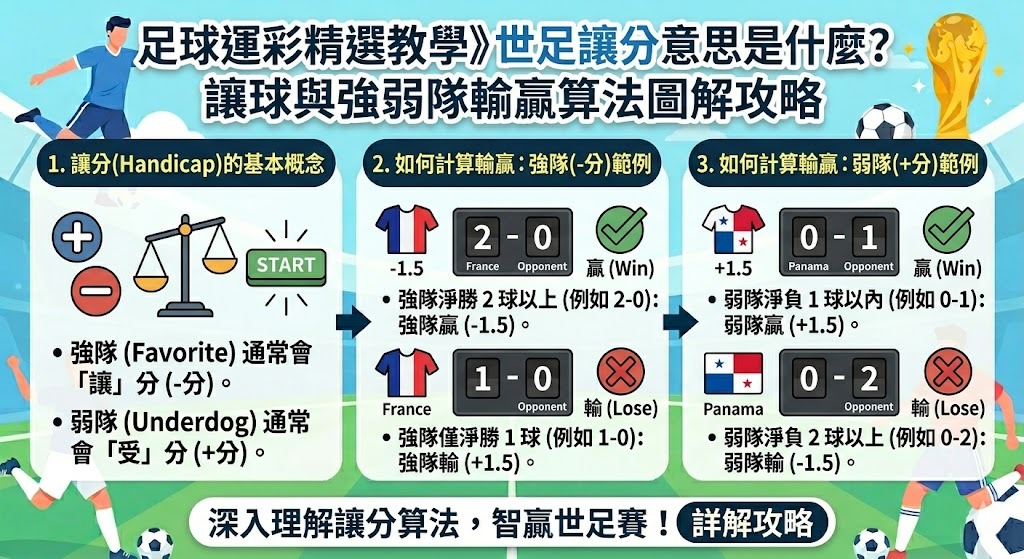 世足讓分意思是什麼?讓球與強弱隊輸贏算法圖解攻略